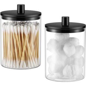 glass qtip holder bathroom vanity storage canister apothecary jar cotton swabs